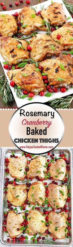 rosemary cranberry baked chicken thighs are ready to be served in the oven for christmas