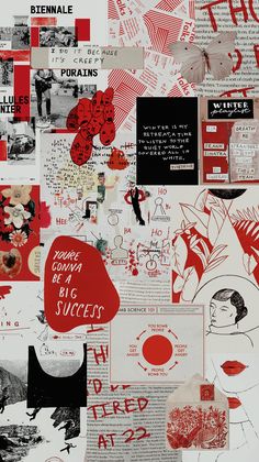 a collage of red and black images with words on them that read, i love you