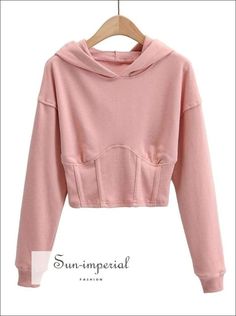 Women Pink Corset Style Cinched Waist Crop Hoodie Sweatshirt Cropped Tumblr, Short Sweatshirt, Brown Corset, Purple Corset, Green Corset, Autumn Sleeve, Pink Corset, White Corset, Trendy Street Style