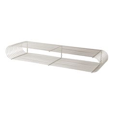 a metal shelf with two shelves on each side