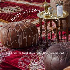 an ottoman and table on a rug with the caption happy national uk day celebrate the spirit of united states use national day