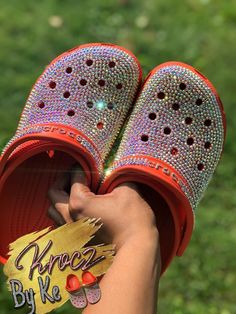 Need something cute and comfortable to walk around in all the time? Try this design! You can walk in them for 3-4 days a week! Custom crocs with 100% rhinestones! Please put in the Personalization box if you would like Colored or Crystal rhinestones, Colored rhinestones will be the same color as your crocs! Ex: You want red crocs and colored rhinestones, your colored rhinestones will be red, exactly like your crocs! (Colored rhinestone pictures are not my work, those are example pictures Cheer Crocs, Wedding Crocs, Nursing Crocs, Bling Crocs, Red Crocs, Custom Crocs, Pink Crocs, Crocs Fashion, Clogs And Mules