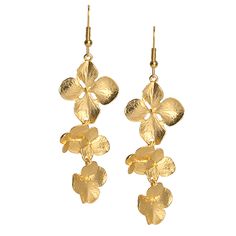 Product Description: ﻿Add instant elegance with these delicate stain gold flower drop fishhook earrings .