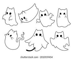 Cute Halloween Designs Drawings, Hallowen Draws Ideas, Halloween Cute Tattoo, Halloween Cute Art, Ghost Illustration Cute, Halloween Cute Drawings, Cute Halloween Drawings Doodles, Spooky Halloween Drawings, Ghost Art Cute