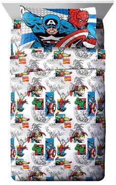 the avengers bedding set with captain america on it