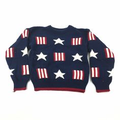 VTG Old Glory Knit Crewneck Pullover Sweater Youth 10/12 Blue Stars & Stripes Great Pre-Owned Condition Armpit to Armpit: 18.5 inches Collar to Bottom Hem: 20 inches Underarm to Cuff: 17.5 inches Long Sleeve Americana Sweater For Fall, Americana Long Sleeve Sweater For Fall, Patriotic Blue Tops For Fall, Fall Americana Long Sleeve Sweater, Patriotic Long Sleeve Winter Sweater, Blue Stars, Old Glory, Knit Crewneck, Blue Star