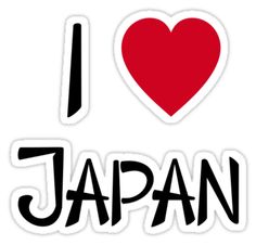 i love japan sticker with the word written in black and red on white background