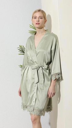 Welcome to the Bride Tribe! Elevate your bridal party experience with our exquisite Bridesmaids Robe in serene sage green. Crafted from luxurious satin, these robes blend style with comfort, ensuring your squad looks and feels fabulous. The calming sage hue adds a touch of natural elegance to your pre-wedding moments. Gift your bridesmaids the perfect attire to make memories in--soft, stylish, and distinctly part of the bride tribe. From pre-wedding prep to the big day, these sage green satin ro Bachelorette Robes, Bridal Entourage, Satin Bridal Robe, Bridesmaid Robe Personalized, Satin Bridesmaids Robes, Bridesmaid Satin, Satin Robes, Body Details, Personalized Robe