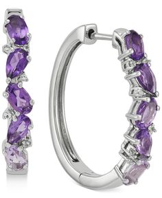 in stock White Gold Gemstone Hoop Earrings, White Gold Hoop Earrings With Gemstones, Macy's Hoop Jewelry With Diamond Accents, Macy's Silver Hoop Jewelry, Small Hoop Earrings, Hoop Earring Sets, Pink Amethyst, Fine Jewellery Earrings, Shades Of Purple