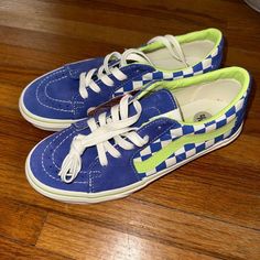 Old School Checkerboard Vans. Men’s 6.5 Or Women’s 8 Checkerboard Vans, Vans Men, Van Color, Vans Blue, Shoes Vans, Women's Vans, Womens Vans, Vans Shoes, Womens Shoes Sneakers