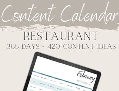 the content calendar for restaurant 365 days is displayed on a computer screen with an image of a