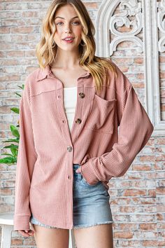 Pastel Plain, Polo For Women, Normal Body, Womens Dress Suits, Single Breasted Coat, Blouse Pants, Corduroy Fabric, Pink Pastel, Bishop Sleeve