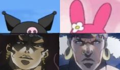 four different anime characters with ears and nose piercings, one in the foreground