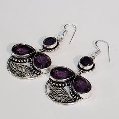 Beautiful Handmade Amethyst Gemstone 925 Drop Earrings-Ae-59524 The Item You See Is The Exact Piece You Will Receive-Excellent Quality & Design~ 100% Brand New-Multi Gemstones-Drop Dangle-Length 2.52"-925 Sterling Silver Stamped-Handmade Please See Photos For Shape/Curves/Colors/Condition/Design/Style/Engraving Silver Amethyst Gemstone Earrings, Silver Amethyst Earrings For Anniversary, Jewelry Beautiful, Hand Crafted Jewelry, Crafted Jewelry, Amethyst Gemstone, Design Style, Handcrafted Jewelry, Jewelry Crafts