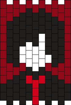 a red and black pattern with white squares in the shape of a dog's head