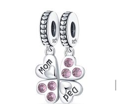 Mom and Dad Sterling Silver 925  for Pandora Bracelet Pink Sterling Silver Dangle Charms, Mother's Day Sterling Silver Jewelry With Dangling Charms, Sterling Silver Dangling Charms Jewelry For Mother's Day, Elegant Sterling Silver Charms For Mother's Day, Valentine's Day Silver Dangle Charms, Sterling Silver Pendant Charms For Mother's Day, Elegant Sterling Silver Pink Charms, Elegant Pink Sterling Silver Charms, Pink Charms For Mother's Day