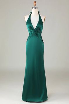 Taupe Sheath Halter Satin Long Bridesmaid Dress – Taooobao Formal Dresses Halter Neck, Formal Halter Dress, Dark Green Bridesmaid, Green Bridesmaid Dress, Hot Clothes, Halter Bridesmaid Dress, Future Wardrobe