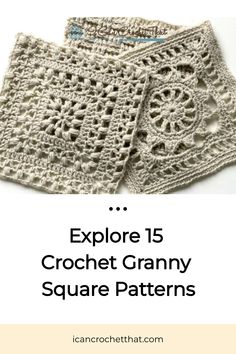 Crochet granny squares displayed with text: "Explore 15 Crochet Granny Square Patterns". Granny Square Charts Free Pattern, Square Doilies Crochet Pattern, Lace Granny Square Pattern Free, Square Pillow Crochet Pattern, Granny Square Block, Free Crochet Along Patterns, Granny Square Lace Pattern, Lace Crochet Granny Square Free Pattern, Large Granny Squares Pattern Free