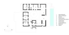 the floor plan for an office building with two floors and three levels, in white