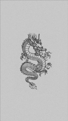 a black and white drawing of a dragon