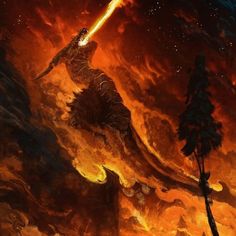 an image of a giant monster in the sky with fire coming out of it's mouth