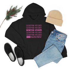 It is winter guard season.  It is such a hectic time with practice and competitions.  Winter Color Guard Season Hoodie| Color Guard team sweatshirt| ColorGuard mom | Marching Band tee | Band mom | Guard Girl | Winter Guard Check out our other items: https://www.etsy.com/shop/PoshPandaArt How to wash your shirt: Your shirts can be machine-washed cold, inside-out on a gentle cycle with a mild detergent and like colors. Use non-chlorine bleach only when necessary. You shouldn't use any fabric softeners or dry-clean the items. Please tumble-dry on a low cycle, but hang-dry works best. When it comes to ironing, use cool iron inside-out. Don't iron the print. Follow these instructions carefully to avoid fading and cracking of the print, and shrinking the garment that can occur if you wash or dry Sporty Fan Merchandise Winter Sweatshirt, Sporty Winter Fan Merchandise Sweatshirt, Winter Sports Fan Apparel Sweatshirt, Winter Sporty Fan Merchandise Tops, Sporty Winter Fan Merchandise Tops, Winter Sports Logo Print Hoodie, Winter Fan Merchandise Hoodie With Logo, Black Team Name Sweatshirt For Winter, Winter Sports Event Hoodie With Branding