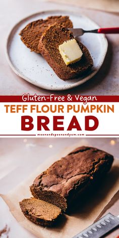 Something healthy for Christmas morning breakfast! This teff flour recipe for pumpkin bread is super fragrant and flavorful. This gluten-free bread is also vegan, dairy-free, egg-free, nut-free, and refined sugar-free! Save this holiday brunch idea! Dairy Free Pumpkin Bread, Gluten Free Vegan Pumpkin Bread, Gluten Free Pumpkin Bread Recipe, Keto Brood, Vegan Pumpkin Bread, Healthy Pumpkin Bread, Gluten Free Pumpkin Bread, Dairy Free Pumpkin, Pain Sans Gluten