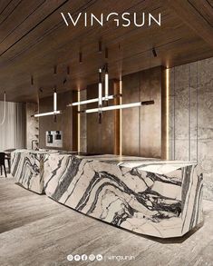 an elegant marble counter in the middle of a room