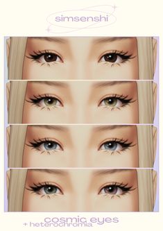 four different types of eyes with long lashes and eyelashes on each side, the third one has