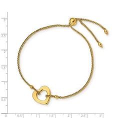 Beautiful Adjustable Heart Bracelet in 14K yellow gold. Contact us for more details. ITEM SPECIFICATIONS Bracelet Style: Gold Bracelet Bracelet Length (inches): Adjustable Bracelet Width (mm) 1 mm Bracelet Weight (gm) 2.73 gm Metal/Purity 14K Metal Color Yellow Clasp/Connector N/A Feature Semi-Solid Finish Polished Bracelet Style, Filigree Design, Gorgeous Bracelet, Romantic Gift, Heart Bracelet, Metal Color, Adjustable Bracelet, Heart Charm, Fashion Bracelets