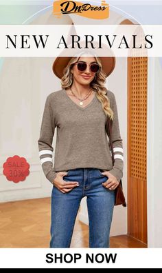 V-neck Long Sleeve T-shirt Basic Style, Ladies Tops Fashion, Fashion Games, Long Sleeve T Shirt, Long Sleeve Tshirt, Shop Now, Sleeve Length, V Neck, Long Sleeve