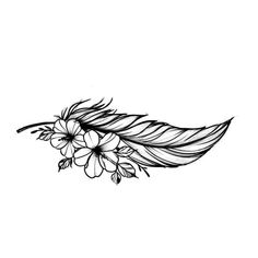 a feather and flowers tattoo design