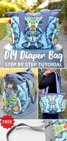 the diy diaper bag sewing pattern is shown with instructions to make it