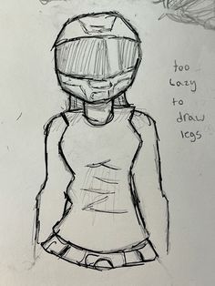 a drawing of a woman with a helmet on her head and words written below it