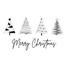 three christmas trees with the words merry christmas written in black ink on a white background