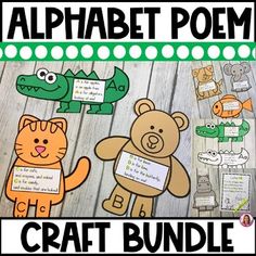 the alphabet poem craft bundle includes two different animals, one with a bear and another with an alligator