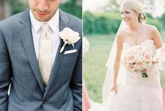 the bride and groom are posing for pictures