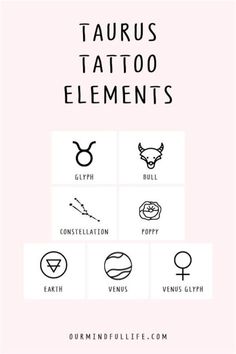 the taurus tattoo elements are shown in black and white on a light pink background