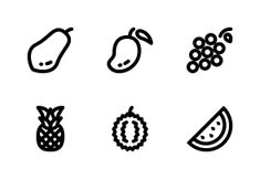 the fruit icon set includes different types of fruits and berries, such as grapes, pineapples, pears, watermelon, kiwitch