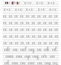 the cursive handwriting worksheet is shown in black and white, with red letters