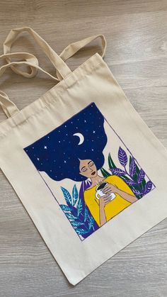 Fabric Painting On Bags, Painting Ideas On Canvas Bag, Canvas Bag Design Art, Painting On Tote Bags, Tote Bag Art Design, Tod Bag, Tote Bag Design Ideas, Diy Bag Painting, Bag Design Ideas