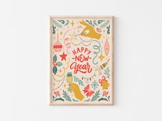 an art print with the words happy new year on it