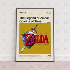 the legend of zelda poster is displayed in an empty room