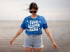 Etsy Listing Photos, Awesome Designs, T Shirt Mockup, Summer Blue, Blue T Shirt, Tshirt Mockup, T Shirt Oversized, Shirt Mockup, Blue T