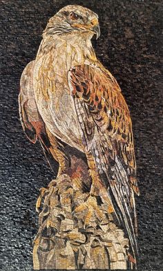 a painting of an eagle sitting on top of a rock