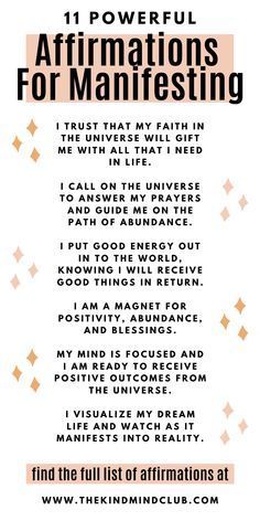 a poster with the words affirmations for manfesting