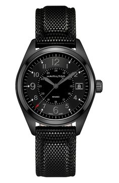 Khaki Field Silicone Strap Watch, 40mm,                         Main,                         color, Black Modern Black Everyday Watch, Timeless Black Watch For Everyday, Timeless Black Watch, Modern Matte Black Outdoor Watch, Timeless Black Everyday Watch, Black Automatic Watch For Everyday, Black Automatic Watch For Everyday Carry, Black Automatic Outdoor Watch, Black Watch With Subdials For Everyday Use