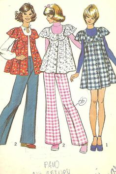 70s Mode, 1970s Sewing Patterns, Top Sewing, Pants Sewing Pattern, Vintage Dress Patterns, Smock Top, Retro Mode, Top Sewing Pattern, Vintage Mode