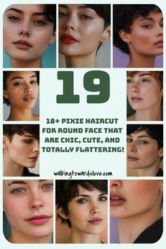 Collage of diverse women with pixie haircuts, showcasing styles that complement round faces.