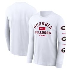 Showcase your Georgia Bulldogs pride with the Nike Primetime Classic Location Long Sleeve T-Shirt. Soft cotton fabric provides continuous comfort, while the team name and location printed at the center chest let everyone know who you cheer for. This comfy tee is a must-have for any Georgia Bulldogs fan looking to rep their school spirit. Team Name, Georgia Bulldogs, Nike White, Team Names, School Spirit, Comfy Tees, White Nikes, Men's Nike, Long Sleeve T Shirt